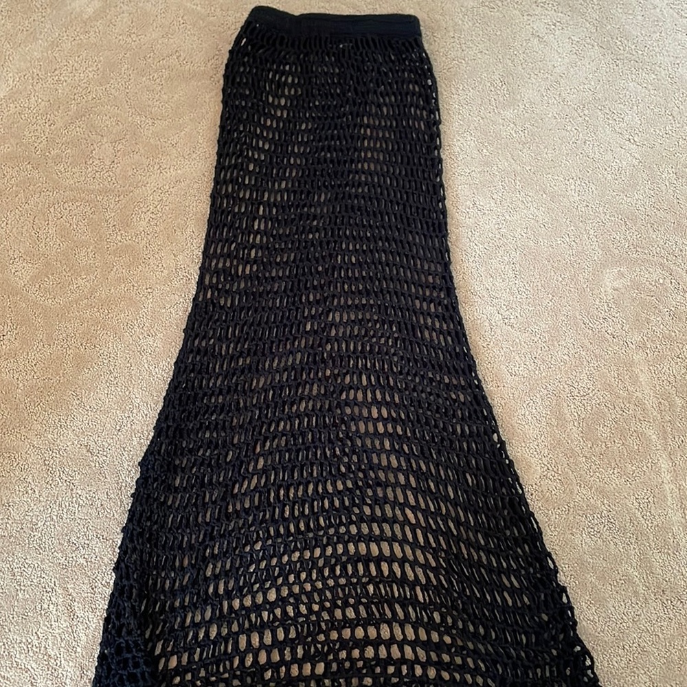 Black crochet style long skirt cover-up.
